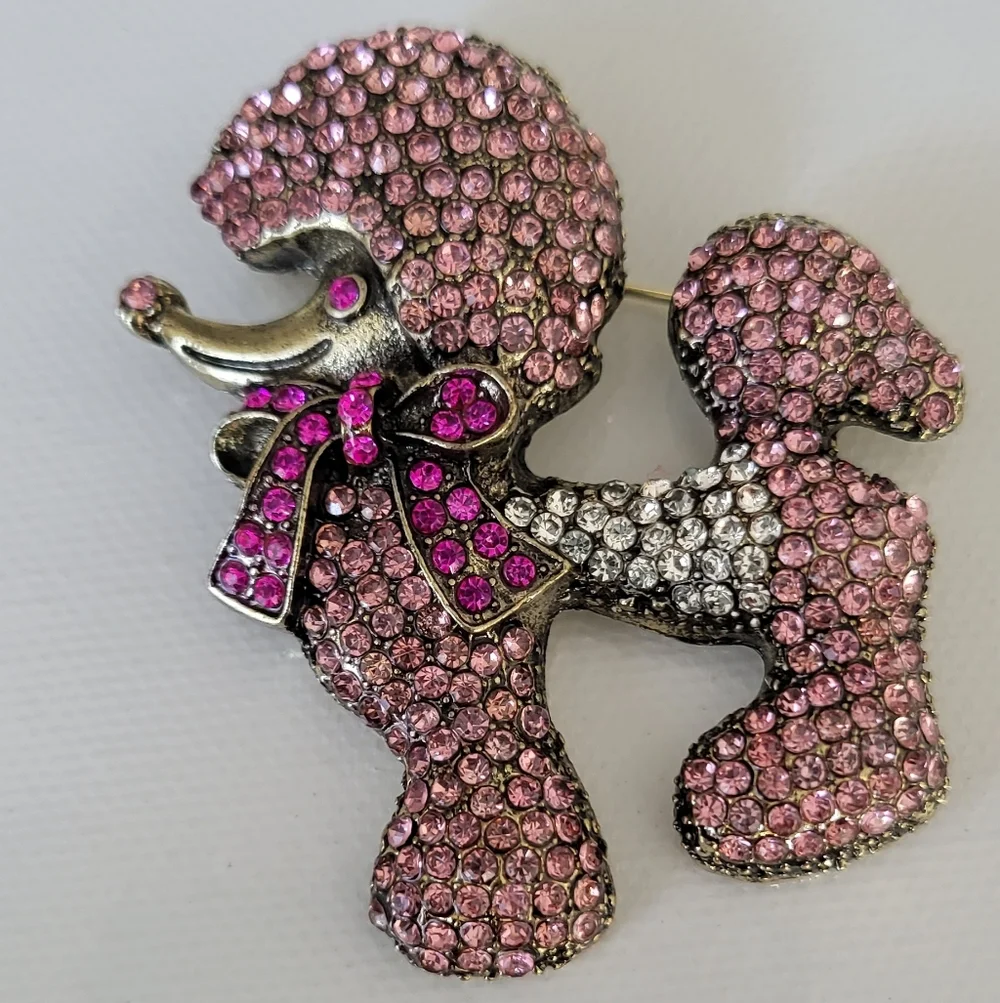 Beautiful Pink Rhinestones Poodle Brooch - Picture 1 of 2
